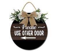 Geroclonup Please Use Other Door Sign Left Arrow Door Sign Round Wood Wreaths Door Hanging Welcome Sign for Front Door Porch Decor Home Office Decor for Outdoor Indoor 28cm