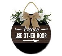 Geroclonup Please Use Other Door Sign Right Arrow Door Sign Round Wood Wreaths Door Hanging Welcome Sign for Front Door Porch Decor Home Office Decor for Outdoor Indoor 28cm