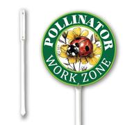Geroclonup Pollinator Work Zone Sign with Stake 23cm Round Sturdy Aluminum Rustproof Outdoor Garden Decor Ladybug Sign for Yard Outdoor Use Easy to Install