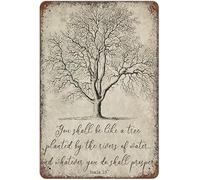 Geroclonup Psalm 1:3, You Shall Be a Tree Farmhouse Decor, Antique Bible Verse, Rustic Sign Metal Tin Sign Print Decoration for Friend Family,Retro Home Decor Wall Art 20x30cm