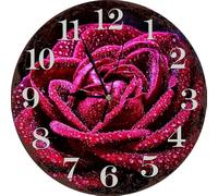 Geroclonup Red Rose Wall Clock 10 Inch Silent Non-Ticking Home Kitchen Decor, Battery Operated for Bathroom Bedroom Living Room Office