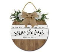 Geroclonup Religious Wall Art Bible Verse Wall Decor As for Me and My House We Will Serve The Lord Sign Farmhouse Wreaths Hanging Wooden Plaque Decoration Christian Sign for Door Wall Decor 28cm