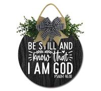Geroclonup Religious Wall Art Bible Verse Wall Decor Be Still and Know That I Am God Sign Farmhouse Wreaths Hanging Wooden Plaque Decoration Christian Sign for Door Wall Decor 30cm