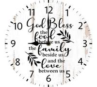 Geroclonup Religious Wall Clock Bless the Food Before Us Sign Rustic Home Wooden Wall Clocks Battery Operated 25cm Clock Wall Art Home Decor for Kitchen Living Room Bedroom