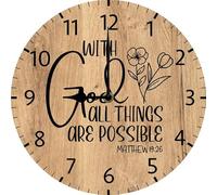 Geroclonup Religious Wall Clock With God All Things are Possible Sign Inspirational Wooden Wall Clocks Battery Operated 25cm Clock Wall Art Home Decor for Kitchen Living Room Bedroom