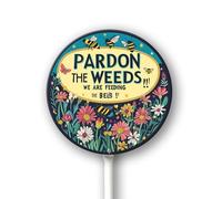 Geroclonup Round (9.2X9.2) IN Pardon The Weeds We Are Feeding The Bees Metal Signs With Stakes Aluminium No Mow Yard Sign Stand For Garden Lawn Summer Bee Decorations Outdoor