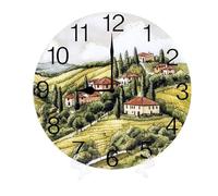 Geroclonup Round Wall Clock Vintage Country Elements Wall Clock Arabic Numerals Design Decorative Desk Clock Round Wall Clock for Living Room Bathroom Home Decorative 25cm