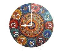 Geroclonup Round Wall Clocks Rustic Boho Wood Quartz Battery Operated Rustic Home Decor Handing Clocks for Living Room Kitchen Bedroom Bathroom Large Numbers Silent -10 Inch