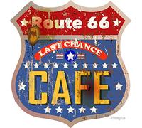 Geroclonup Route 66 Last Chance Cafe Shield Metal Vintage Tin Sign Wall Decor 12x12 Inches
