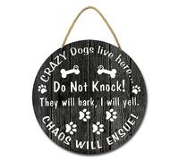 Geroclonup Rustic Farmhouse Decor Sign, 30x30cm, Wooden, No Soliciting & Crazy Dogs Sign