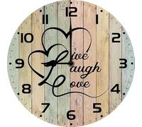 Geroclonup Rustic Home Wall Decor Sign Live Laugh Love Wall Clock 25cm Silent Non-Ticking Battery Operated Quartz Round Wooden Wall Clock Decorative for Home Office