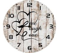 Geroclonup Rustic Wood Sign Live Laugh Love Wall Clock 25cm Silent Non-Ticking Battery Operated Quartz Round Wooden Wall Clock Decorative for Home Office Living Room