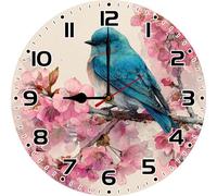 Geroclonup Rustic Wooden Bird Wall Clock Battery Operated 25cm Bird Clocks for Bathroom Bedroom Living Room Funny Round Analog Non-Ticking Wall Clock Silent