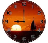 Geroclonup Sailing Sunset Wall Clocks Battery Operated 10 Inches - Wood Wall Clock for Kitchen - Rustic Wall Clock Silent Non-Ticking