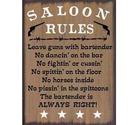 Geroclonup Saloon Rules Western Primitive Country Rustic Retro Shabby Chic Metal Tin Sign Garage Vintage Garden House Wall Decor-30x40cm