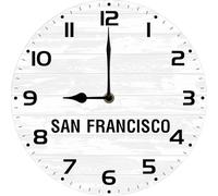 Geroclonup SAN Francisco TIME Wall Clock World Time Zone Clock Office Business 25x25 CM Silent Wood Clocks for Living Room, Home, Bathroom, Kitchen Battery Operated Non Ticking Easy to Read