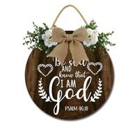 Geroclonup Scripture Wall Decor Bible Verse Sign Be Still And Know That I Am God Sign 28cm Rustic Round Wooden Farmhouse Wreath Wall Decor for Home Christian