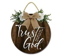 Geroclonup Scripture Wall Decor Bible Verse Sign Trust God Sign 30cm Rustic Round Wooden Farmhouse Wreath Wall Decor for Home Christian