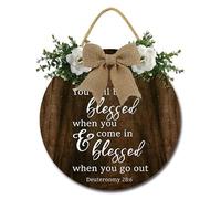 Geroclonup Scripture Wall Decor Bible Verse Sign You Will Be Blessed When You Come in and Blessed When You Go Out Sign 28cm Rustic Round Wooden Farmhouse Wreath Wall Decor for Home Christian