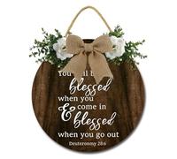 Geroclonup Scripture Wall Decor Bible Verse Sign You Will Be Blessed When You Come in and Blessed When You Go Out Sign 30cm Rustic Round Wooden Farmhouse Wreath Wall Decor for Home Christian