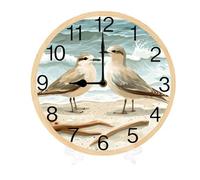 Geroclonup Seagull 25cm Silent Non-Ticking Round Wooden Wall Clocks Battery Operated Quartz Analog Handing Clock for Bedroom Bathroom Kitchen Kids Living Room Decor