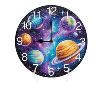 Geroclonup Sign Colorful Space Solar System 25cm Silent Non-Ticking Round Wall Clocks Battery Operated Quartz Analog Handing Clock for Bedroom Bathroom Kitchen Kids Living Room Decor