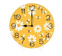 Geroclonup Sign Cute Bee Daisy Flower 25cm Silent Non-Ticking Round Wall Clocks Battery Operated Quartz Analog Handing Clock for Bedroom Bathroom Kitchen Kids Living Room Decor