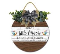 Geroclonup Since Little Fingers Touch Our Floor Sign Take Off Shoes Door Sign 28cm Please Remove Your Shoes At The Door Wood Plaque Wreath Door Decoration for Home Front Door Wall Decor