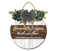 Geroclonup Since Little Fingers Touch our Floor Wood Sign 30cm Farmhouse Wreath Decor for the Home - Please Remove Your Shoes Sign - Modern Farmhouse Decorative Hanging Sign for Door Home