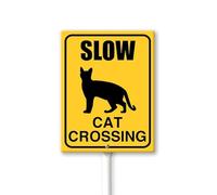 Geroclonup Slow Cat Crossing Sign With Stake For Neighborhoods Yard Farm Aluminium Caution 7x8.8inch Farm Decorations Yard Lawn Walkway Decorations Animal Signs