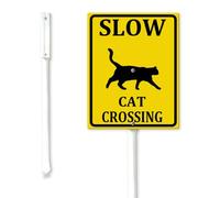 Geroclonup Slow Cat Crossing Yard Sign with Stake Rustproof Reflective Aluminum Yard Decoration Standing Garden Signs for Outdoor Decor 20x30cm