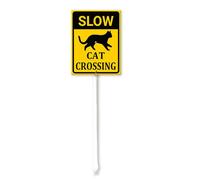 Geroclonup Slow Cat Crossing Yard Signs with Stake 20x30cm Rustproof Aluminum Lawn Decorations Slow Driving Signs for Outdoor Road Street Garden Decor