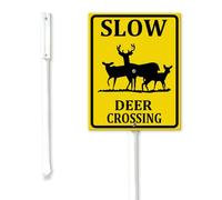 Geroclonup Slow Deer Crossing Yard Sign with Stake Rustproof Reflective Aluminum Yard Decoration Standing Garden Signs for Outdoor Decor 11.5x15cm
