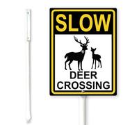 Geroclonup Slow Deer Crossing Yard Sign with Stakes 20x30cm Sturdy Aluminum Weatherproof Outdoor Metal Slown Down Sign for Lawn Garden Decor