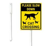 Geroclonup Slow Down Cat Crossing Yard Sign 11.5x15cm Sturdy Aluminum Yard Signs Rust Free Garden Decorations Rustproof Standing Lawn Sign for Outdoor Decor Cat Lover