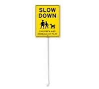 Geroclonup Slow Down Children And Animals At Play Sign With Stake For Neighborhoods Yard Farm Aluminium Caution 8x12inch Farm Decorations Yard Lawn Walkway Decorations Animal Signs