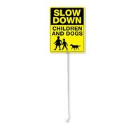 Geroclonup Slow Down Children And Dogs Safety Signs for Street with Stakes, 7"x8.8" Aluminum Caution Kids Playing Traffic Crossing Sign
