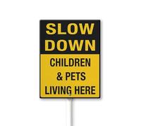 Geroclonup Slow Down - Children & Pets Living Here Sign With Stake For Neighborhoods Yard Farm Aluminium Caution 7x8.8inch Farm Decorations Yard Lawn Walkway Decorations Animal Signs