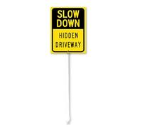 Geroclonup Slow Down Hidden Driveway Yard Sign with Stake 7x8.8inch Yard Decoration Rustproof Outdoor Aluminum Sign for Yard Garden Lawn Street Outdoor