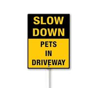 Geroclonup Slow Down Pets In Driveway Sign with Metal Stake -8x12inch Lawn Sign Sturdy Aluminum Sign for Outdoor Use Waterproof Sign Outdoor Decor for Lawn Yard Garden