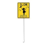 Geroclonup Slow Down Sign Children At Nature Play Sign for Yard with Stake 20x30cm Yard Decoration Rustproof Outdoor Aluminum Sign for Yard Garden Lawn Street Outdoor