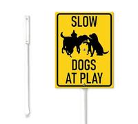 Geroclonup Slow Down Sign with Metal Stake Slow Dogs At Play Yard Sign with Stake 20x30cm Sturdy Aluminum Yard Sign Caution Signs Dog Sign for Street Lawn Neighborhoods