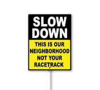 Geroclonup SLOW DOWN THIS IS OUR NEIGHBORHOOD Yard Sign with Metal Stakes 8×12in, Sturdy Aluminum Yard Signs, Outdoor Street Walkway Decorations Sign, Slow Down Neighbor Speeds Slower