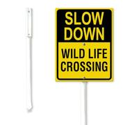 Geroclonup Slow Down Wildlife Crossing Yard Sign with Stake Rustproof Reflective Aluminum Yard Decoration Standing Garden Signs for Outdoor Decor 20x30cm