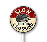 Geroclonup Slow Hedgehog Crossing Sign With Stake For Neighborhoods Yard Farm Aluminium Caution 9.2x9.2inch Round Farm Decorations Yard Lawn Walkway Decorations Animal Signs