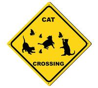 Geroclonup Slow Sign Cat Crossing Sign Street & Road Traffic Signs Black and Yellow Wall Decor for Indoor Outdoor Use 30x30cm Aluminum Warning Yard Decor
