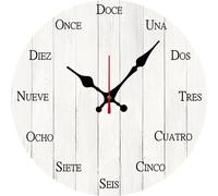 Geroclonup Spanish Decoration Spanish Numbers Wall Clock Battery Operated Non Ticking Silent Quartz Analog 30cm Wooden Farmhouse Round Clock Funny Decor for Home Kitchen Living Room Bathroom