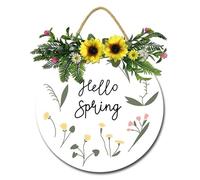Geroclonup Spring Decorations Door Sign - Spring Door Decoration Hello Spring Flower Wooden Wreath Sign for Spring Front Door Wall Home Decorations 30cm