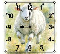 Geroclonup Square Wall Clock Cute Sheep Wall Clock Silent Non-Ticking Decorative Wall Clocks Battery Operated 25cm for Home Living Room Kitchen Bathroom Bedroom