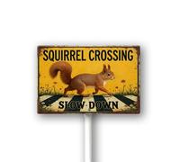 Geroclonup Squirrel Crossing Slow Down Sign With Stake For Neighborhoods Yard Farm Aluminium Caution 12x8inch Farm Decorations Yard Lawn Walkway Decorations Animal Signs